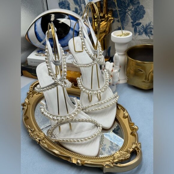 🆕 AJE 🧿 NWOB Alba Pearl Sculptural Heel, White - Sz 40 US 10 - Picture 5 of 15